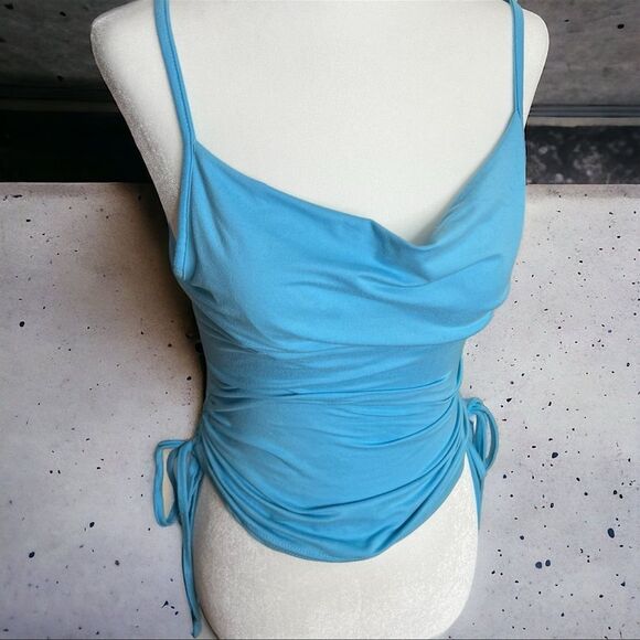 💝 Preowned Shein Draped Collar Drawstring Cami Tank Top - Blue - XS - Picture 2 of 4